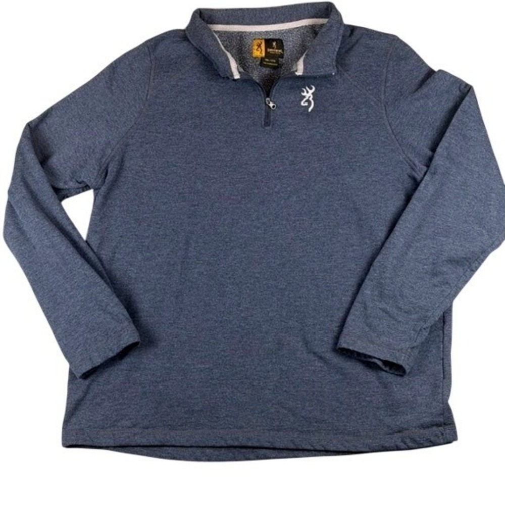 Browning Mens XXL Heathered Navy Blue Quarter Zip Pullover Buckmark Logo